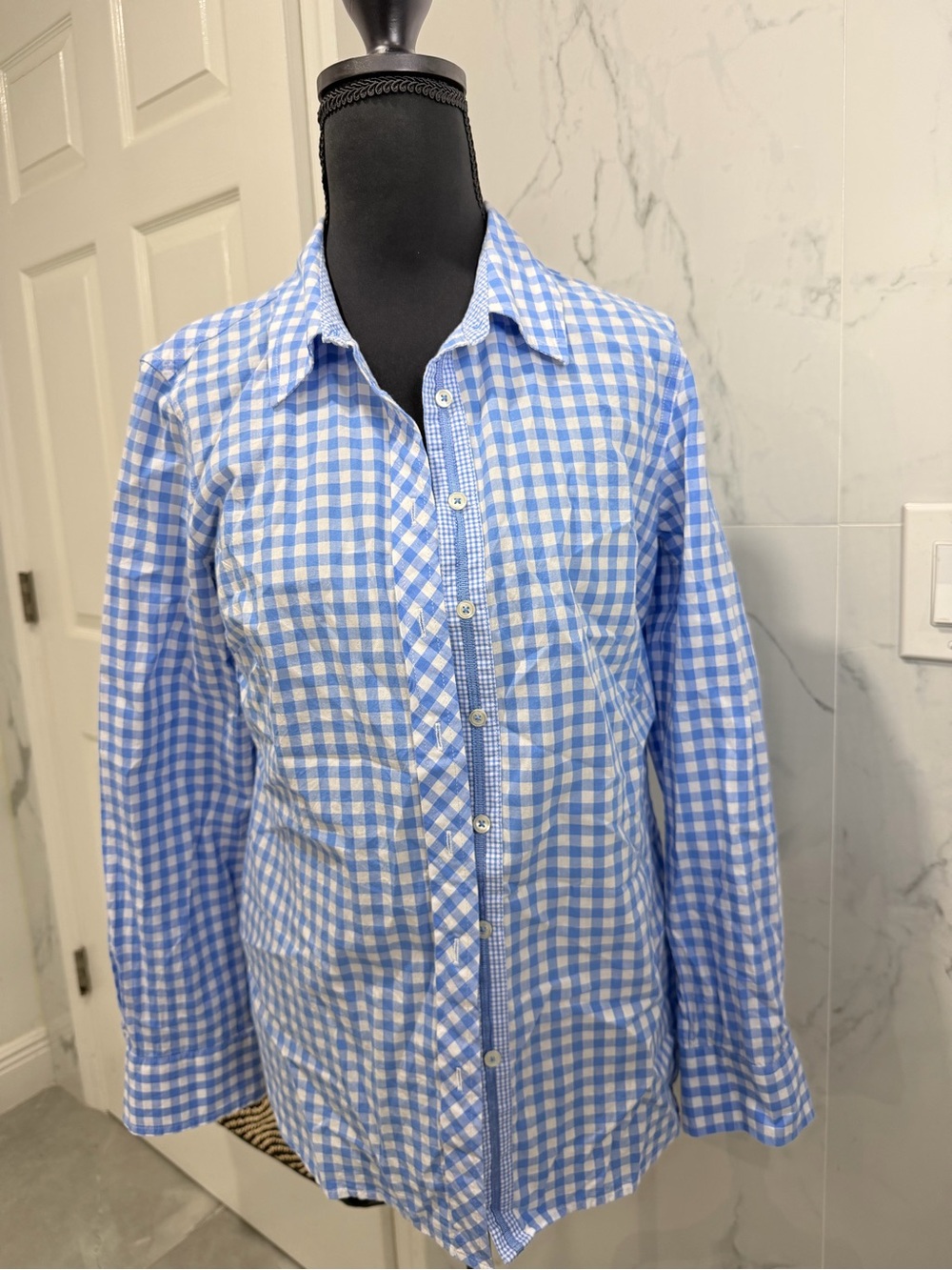 Talbots Light Blue and White Gingham Button-Down Shirt
